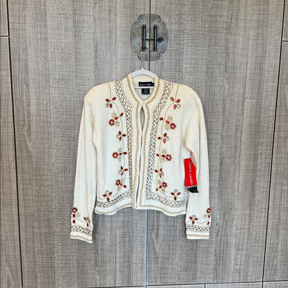 Pierre Cardin Silk And Angora Blend Embroidered Cream‎ Cardigan - Picture 7 of 17